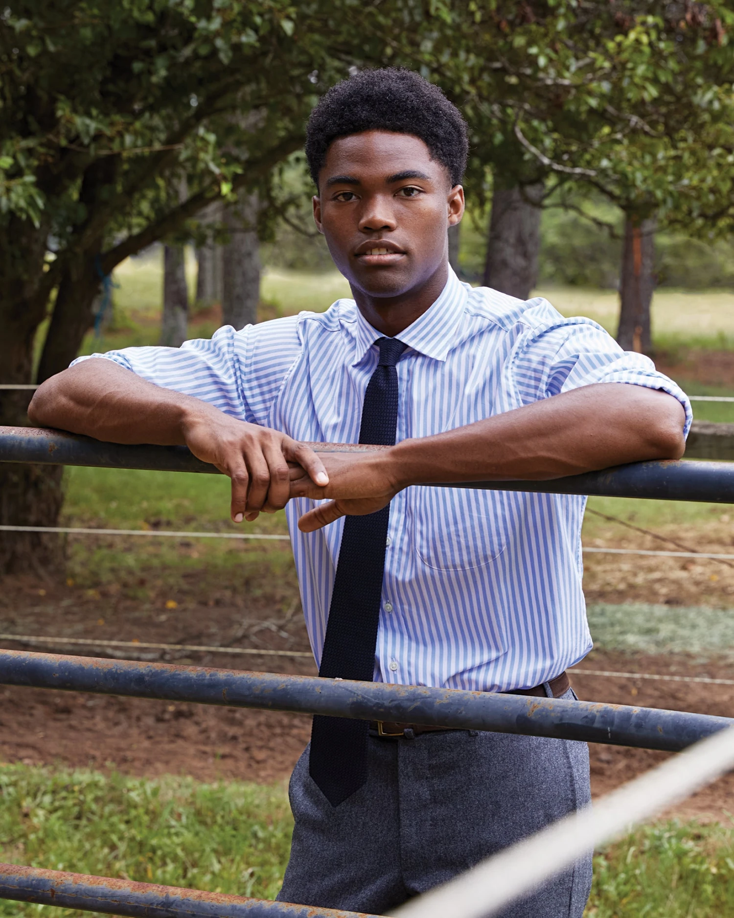 Spread Collar Dress Shirt In Sky Awning Stripe Poplin 3 Spread Collar Dress Shirt In Sky Awning Stripe Poplin - Image 3