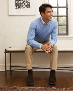 Classic Crewneck Sweater In Heather Delft Cashmere -ULLA JOHNSON SHOP M HOLIDAY 23 CATALOG PDP 02 D1 1