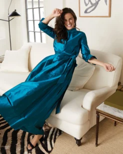 Frill Shirt In Atlantic Blue Silk Shantung -ULLA JOHNSON SHOP M HOLIDAY 23 CATALOG PDP 32