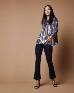 Ariana Blouse In Navy/Metallic Floral Academy Liberty Fabric Lamé -ULLA JOHNSON SHOP M HOLIDAY 23 CATALOG PDP 35