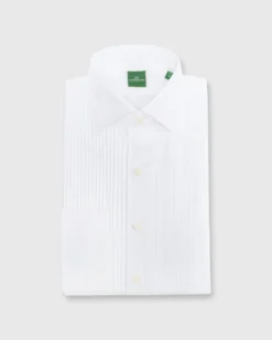 French-Cuff Pleated Bib-Front Tuxedo Shirt In White Poplin