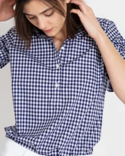 Tomboy Popover Shirt In Navy Gingham Poplin -ULLA JOHNSON SHOP S12854 6