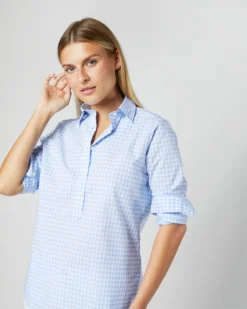 Tomboy Popover Shirt In Sky Blue Gingham Poplin -ULLA JOHNSON SHOP S12855 619