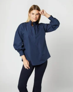 Anaya Popover Shirt In Navy Poplin -ULLA JOHNSON SHOP S38508 278