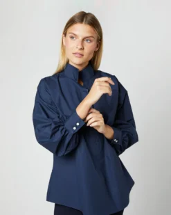 Anaya Popover Shirt In Navy Poplin -ULLA JOHNSON SHOP S38508 281