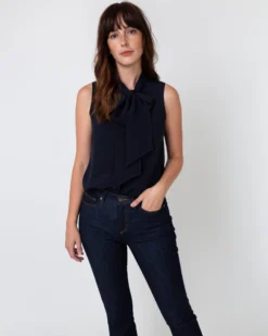 Sleeveless Tie-Neck Blouse In Navy Silk Crepe De Chine -ULLA JOHNSON SHOP S40774 5