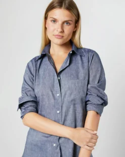 Boyfriend Shirt In Indigo Cotolino Chambray -ULLA JOHNSON SHOP S4131 547