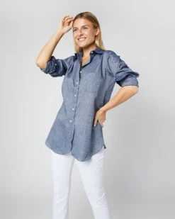 Boyfriend Shirt In Indigo Cotolino Chambray -ULLA JOHNSON SHOP S4131 565