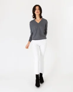 Cydney Boyfriend V-Neck Sweater In Heather Grey Cashmere -ULLA JOHNSON SHOP S43150 2 6f6198e9 4771 4941 a19f e92d73740e32