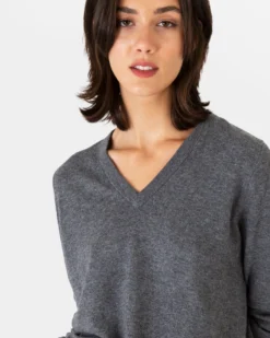 Cydney Boyfriend V-Neck Sweater In Heather Grey Cashmere -ULLA JOHNSON SHOP S43150 6