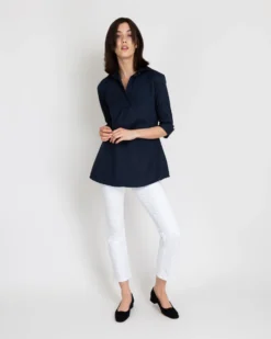 Designer Tunic In Navy Poplin -ULLA JOHNSON SHOP S4672 2