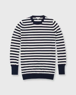 Cydney Boyfriend Crewneck Sweater In Navy/Ivory Stripe Cashmere
