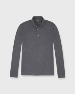 Long-Sleeved Rally Polo Sweater In Ashe Grey Cotton/Cashmere