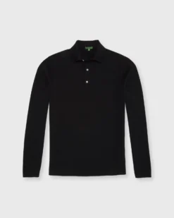 Long-Sleeved Rally Polo Sweater In Black Cotton