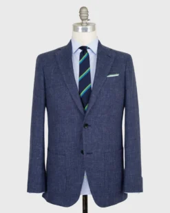Kincaid No. 2 Jacket In Blue Mix Linen/Wool Hopsack