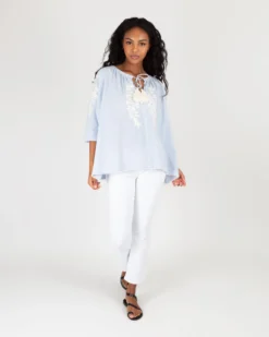 Calypso Shirt In Blue/White Stripe -ULLA JOHNSON SHOP S56870 2