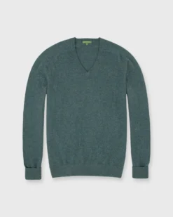 Classic V-Neck Sweater In Heather Pine Cashmere