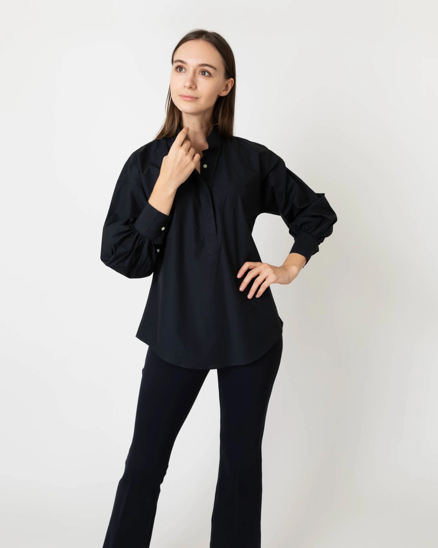 Anaya Popover Shirt In Black Poplin 2 Anaya Popover Shirt In Black Poplin - Image 2