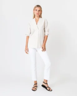 Nyala Shirt In Taupe Horizontal Stripe Seersucker -ULLA JOHNSON SHOP S60581 2