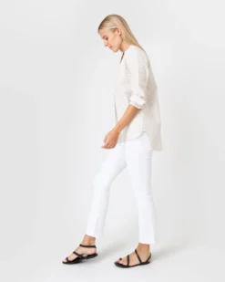 Nyala Shirt In Taupe Horizontal Stripe Seersucker -ULLA JOHNSON SHOP S60581 3