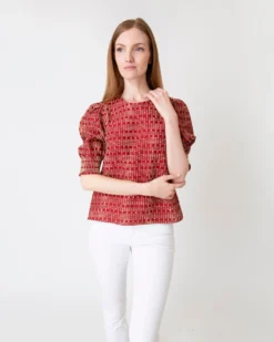 Renata Top In Red/Natural Rustic Jacquard -ULLA JOHNSON SHOP S61188 3
