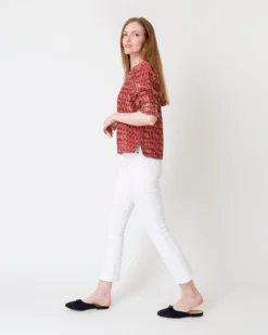 Renata Top In Red/Natural Rustic Jacquard -ULLA JOHNSON SHOP S61188 5