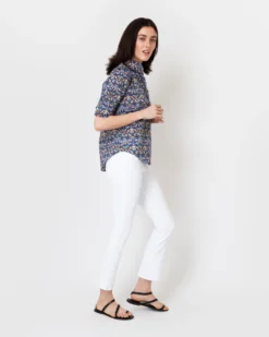 Elbow-Sleeve Frill Shirt In Blue/Gold Strawberry Thief Liberty Fabric -ULLA JOHNSON SHOP S61193 5