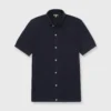 Full-Placket Shirt Sweater In Navy Cotton