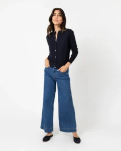 Rosie Cardigan In Neat Navy Cotton/Cashmere -ULLA JOHNSON SHOP S61611 2