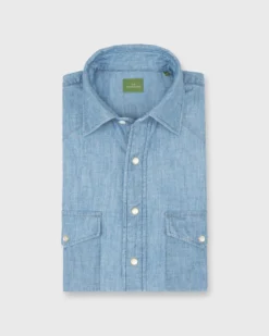 Western Work Shirt In Extra Light Wash Indigo Chambray
