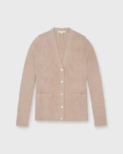 Nia Long-Sleeved Ribbed Cardigan In Oatmeal Cotton/Silk Blend