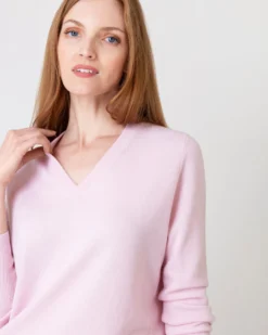 Cydney Boyfriend V-Neck Sweater In Pale Pink Cashmere -ULLA JOHNSON SHOP S64944 5