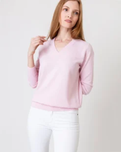 Cydney Boyfriend V-Neck Sweater In Pale Pink Cashmere -ULLA JOHNSON SHOP S64944 6