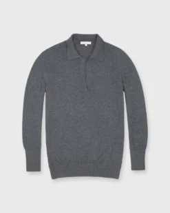 Cydney Johnny-Collar Sweater In Derby Heather Grey Cashmere