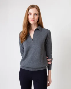 Cydney Johnny-Collar Sweater In Derby Heather Grey Cashmere -ULLA JOHNSON SHOP S64947 5