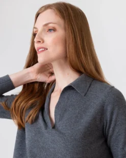 Cydney Johnny-Collar Sweater In Derby Heather Grey Cashmere -ULLA JOHNSON SHOP S64947 6