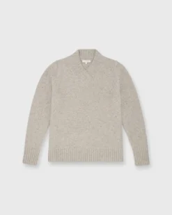 Wrap-Neck Sweater In Oatmeal Donegal Cashmere
