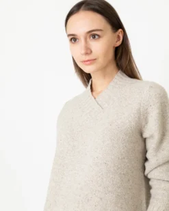 Wrap-Neck Sweater In Oatmeal Donegal Cashmere -ULLA JOHNSON SHOP S64965 7