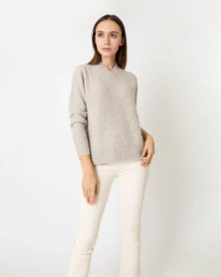 Wrap-Neck Sweater In Oatmeal Donegal Cashmere -ULLA JOHNSON SHOP S64965 8