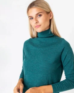 Superfine Funnel-Neck Sweater In Highland Green Cashmere -ULLA JOHNSON SHOP S65204 3