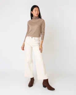 Tipped Funnel-Neck Sweater In Heather Mink Cashmere -ULLA JOHNSON SHOP S65205 2