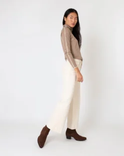 Tipped Funnel-Neck Sweater In Heather Mink Cashmere -ULLA JOHNSON SHOP S65205 3