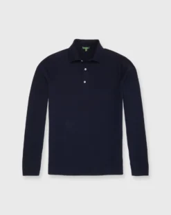 Long-Sleeved Rally Polo Sweater In Navy Cotton