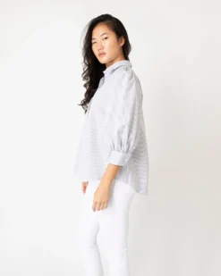 Geraldine Popover Shirt In Grey Stripe Poplin -ULLA JOHNSON SHOP S66606 6