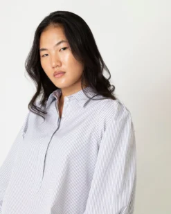 Geraldine Popover Shirt In Grey Stripe Poplin -ULLA JOHNSON SHOP S66606 7