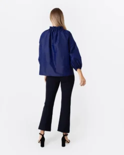 Button-Front Kamille Blouse In Navy Silk Shantung -ULLA JOHNSON SHOP S67264 3