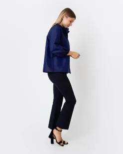 Button-Front Kamille Blouse In Navy Silk Shantung -ULLA JOHNSON SHOP S67264 4