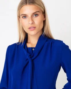 Tie-Neck Blouse In Sapphire Silk Crepe De Chine -ULLA JOHNSON SHOP S67284 7