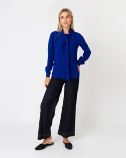 Tie-Neck Blouse In Sapphire Silk Crepe De Chine -ULLA JOHNSON SHOP S67284 8