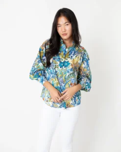 Anaya Popover Shirt In Blue/Gold Multi Jungle Trip Liberty Fabric -ULLA JOHNSON SHOP S67300 5